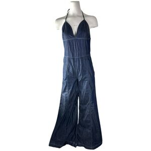 DEPT Halter Denim Wide Leg Flare Jumpsuit Y2K Size Medium
